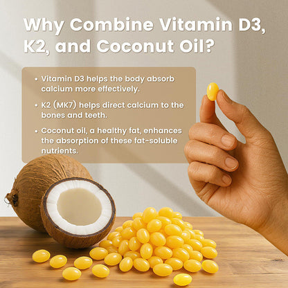 Coconut Flavor Vitamin D3 and K2 Dietary Supplement Softgels
